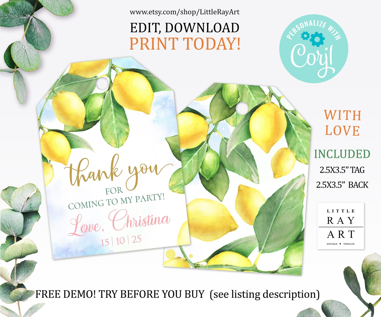 Printable lemon Gift Tag Baby Shower LEMONS Theme. BIRTHDAY | Etsy