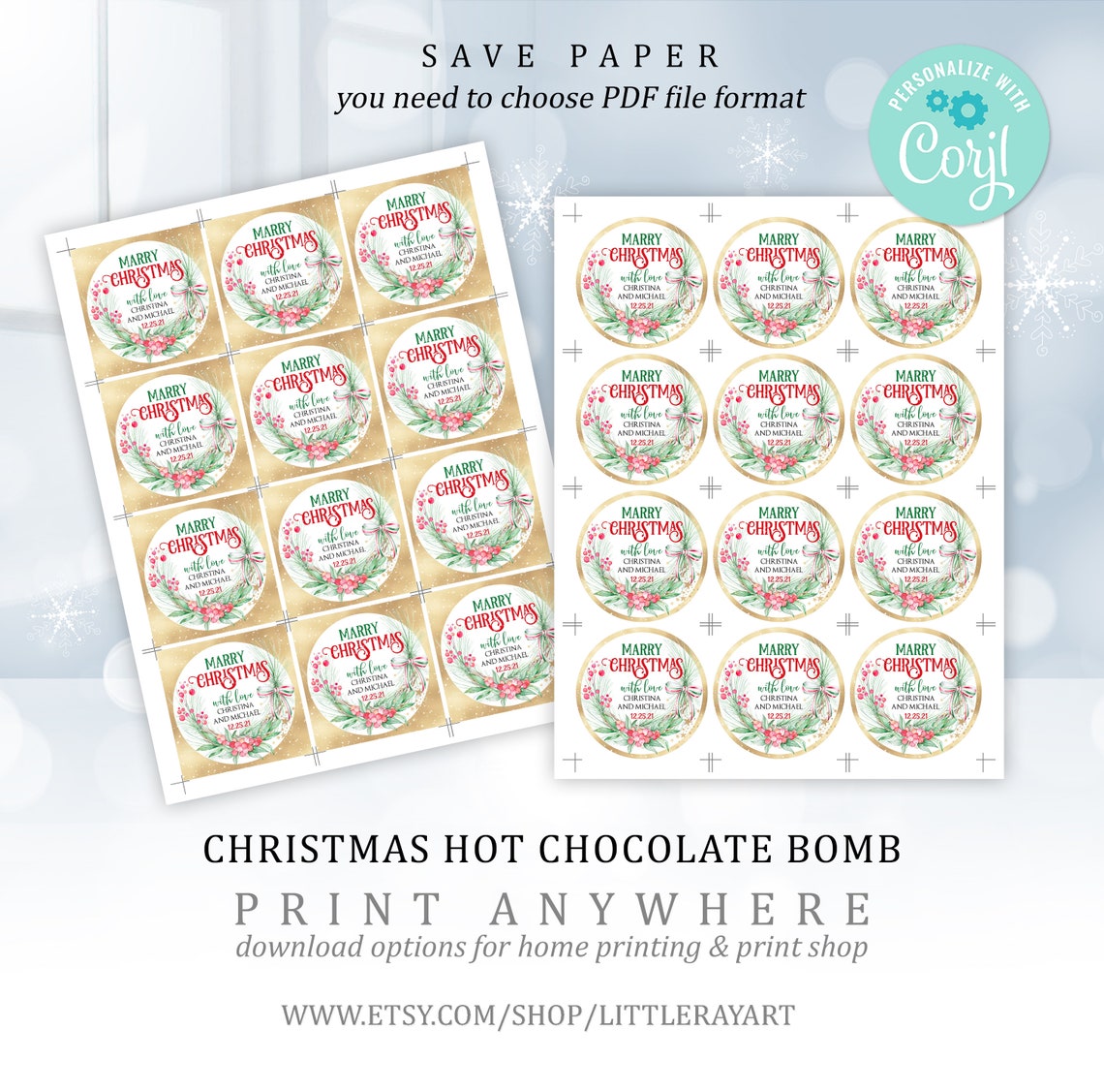 Merry Christmas Personalized Gift Tags. XMAS Printable Round | Etsy