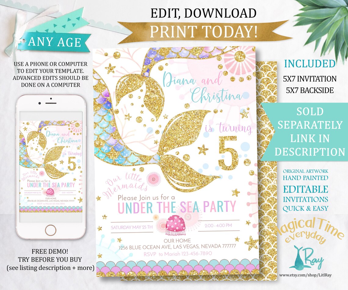 Editable Mermaid Tag Printable Mermaid Favor Tags Mermaid | Etsy