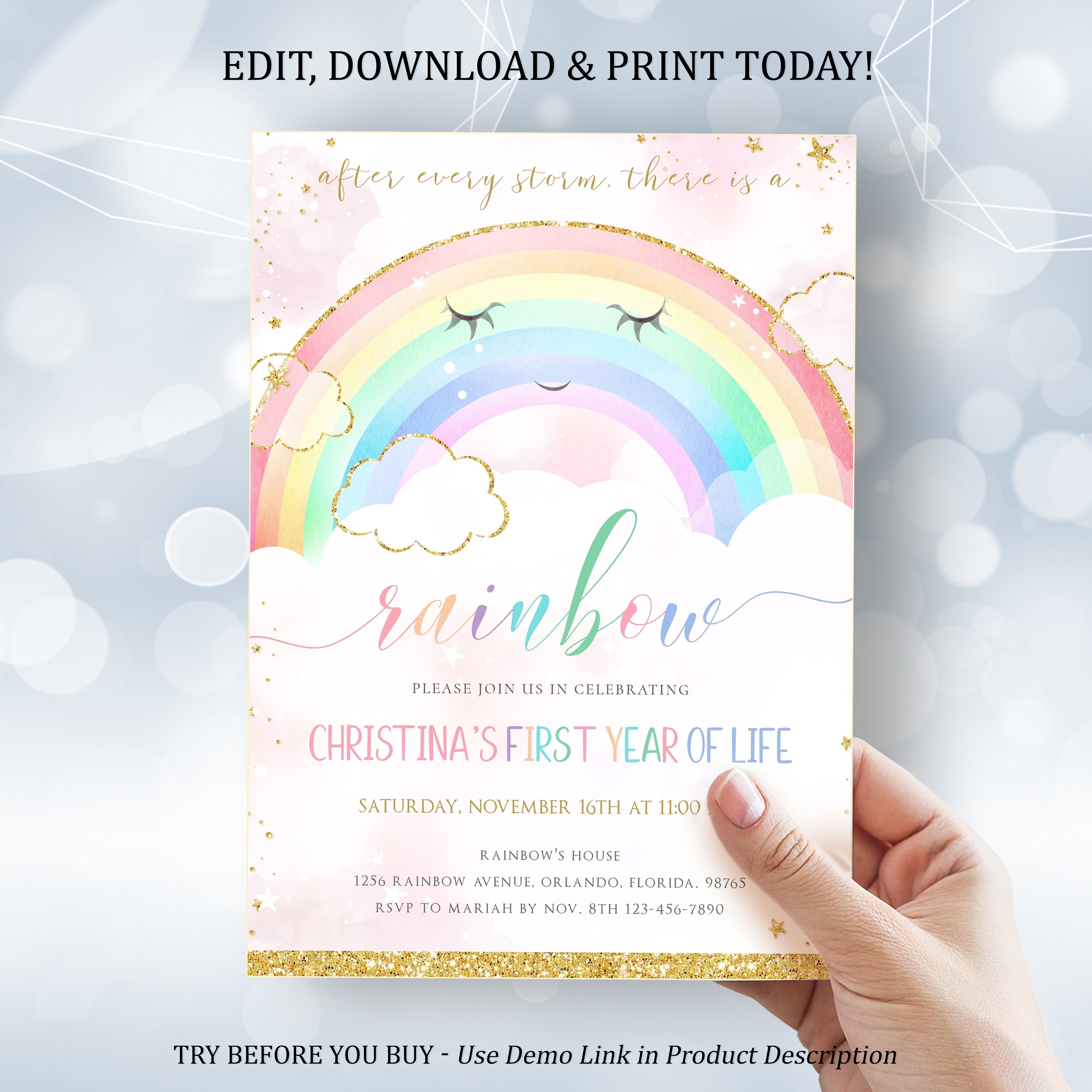 EDITABLE Rainbow Baby Shower Set Printable Baby Shower Etsy