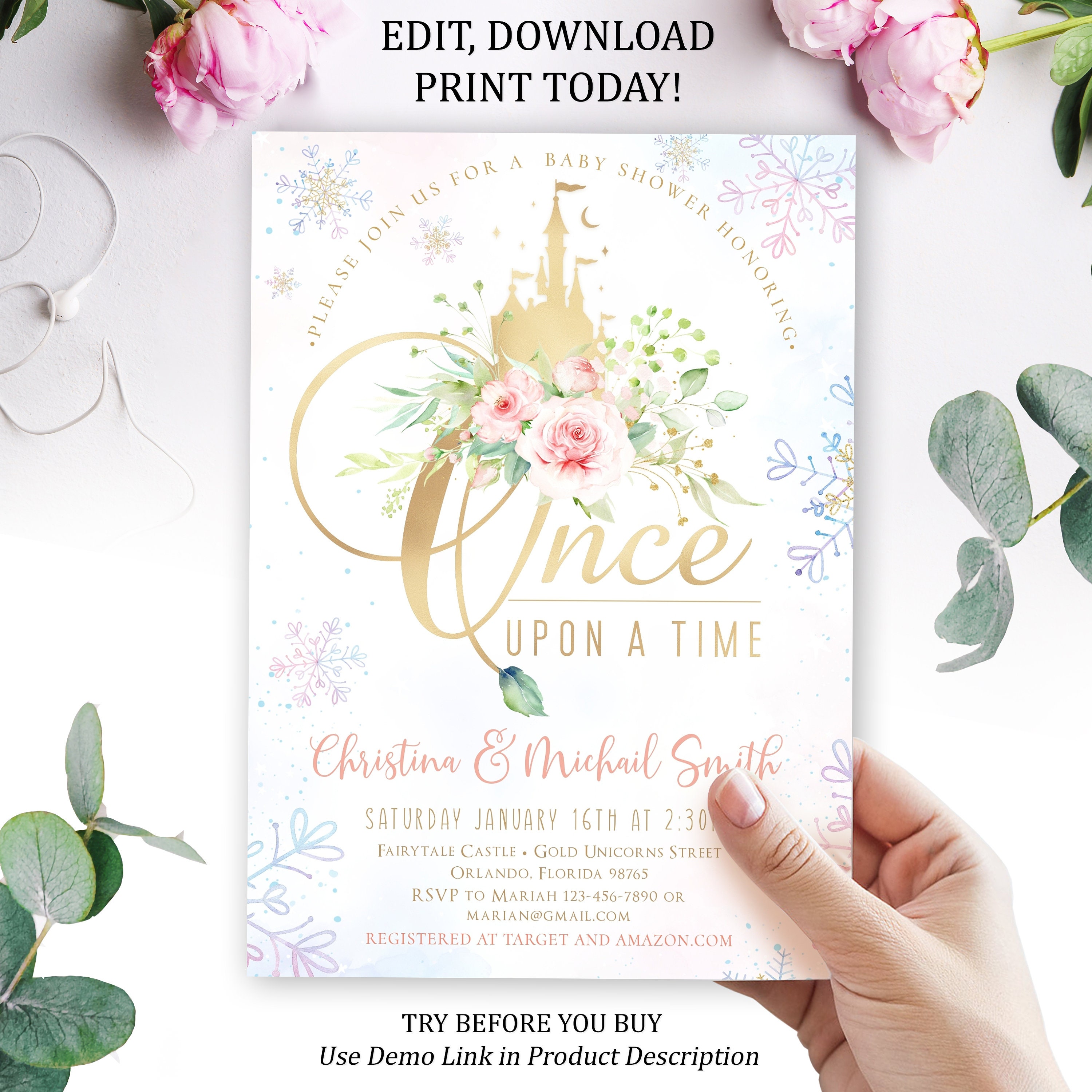 Editable PRINCESS Baby Shower Invitations Printable Baby Girl | Etsy
