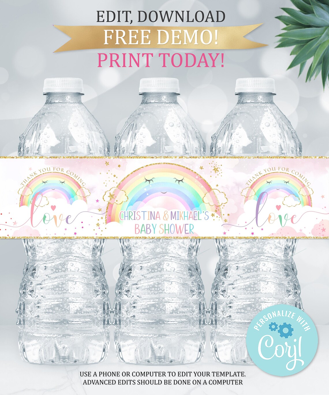 Editable RAINBOW Bottle Labels. Printable Water Bottle Label Etsy
