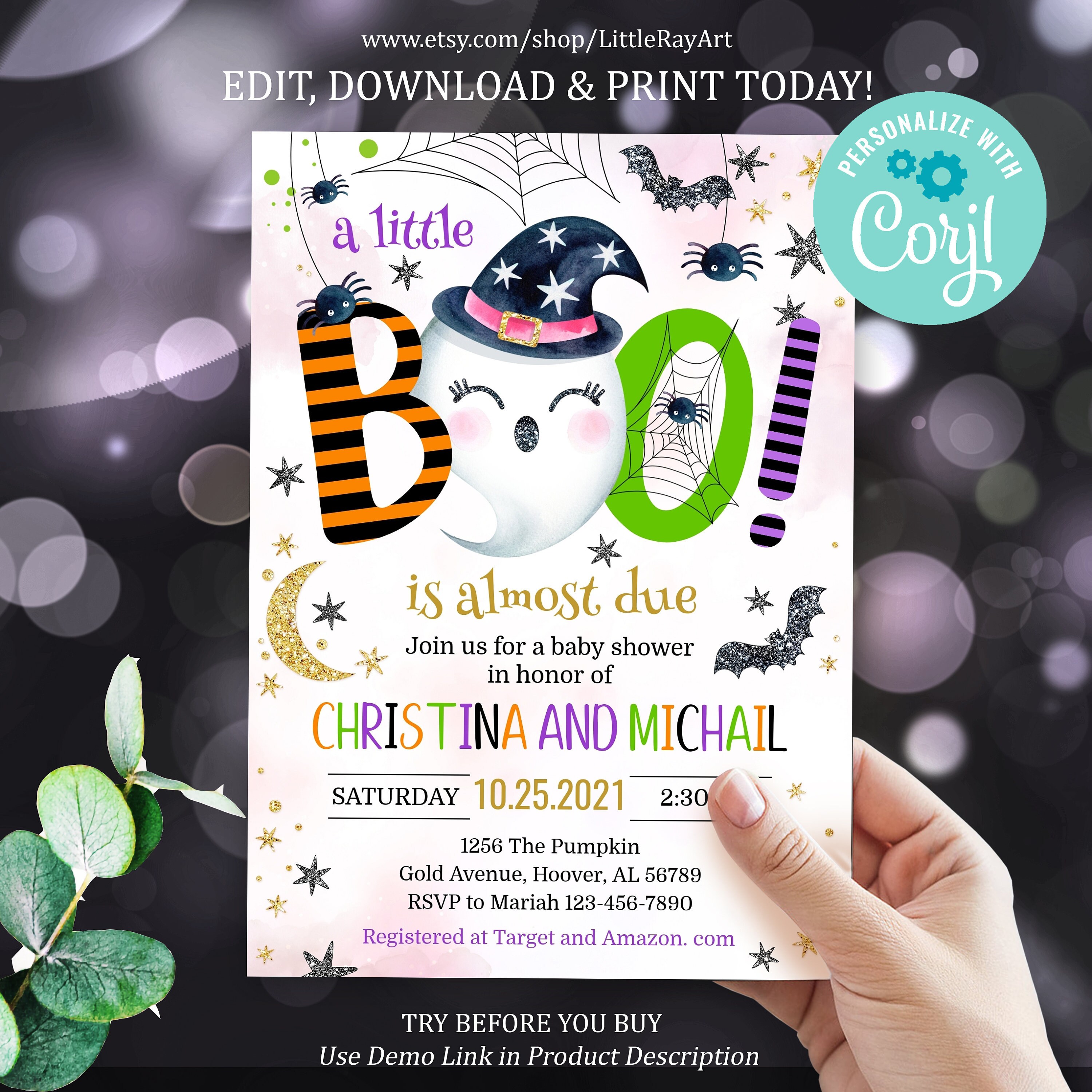 Printable Halloween Baby Shower Invitations. Editable Cute Etsy