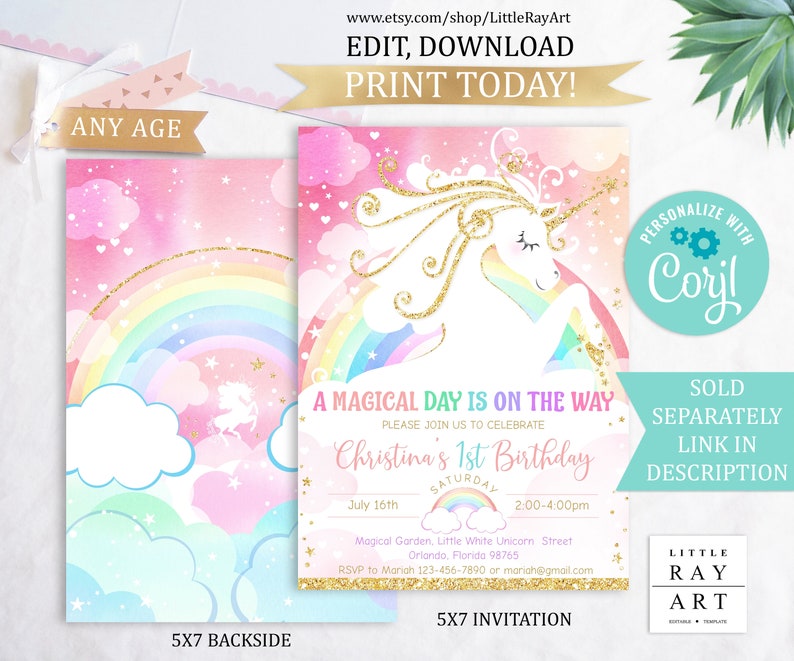 rainbow pink unicorn thank you tag printable unicorn favor etsy