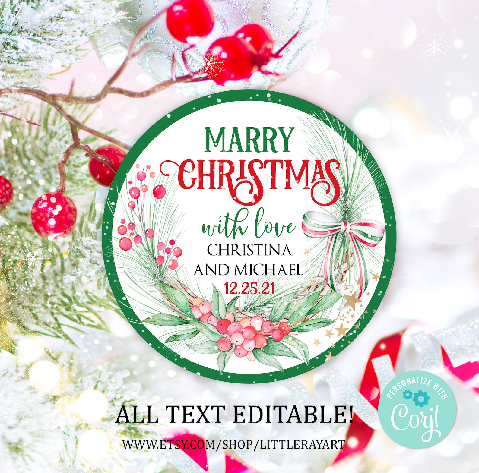 Printable Editable Merry Christmas Stickers. XMAS PERSONALIZED Etsy