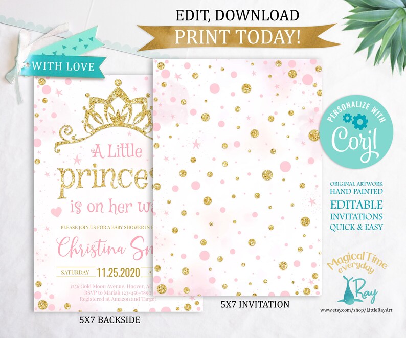 Editable Princess Baby Girl Shower Invitations Little Etsy