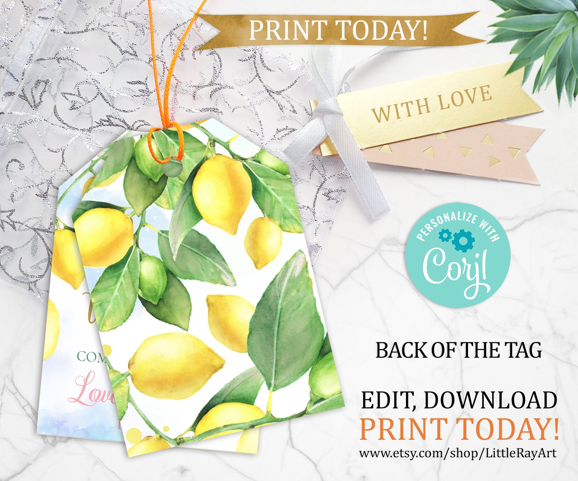 Printable lemon Gift Tag Baby Shower LEMONS Theme. BIRTHDAY | Etsy