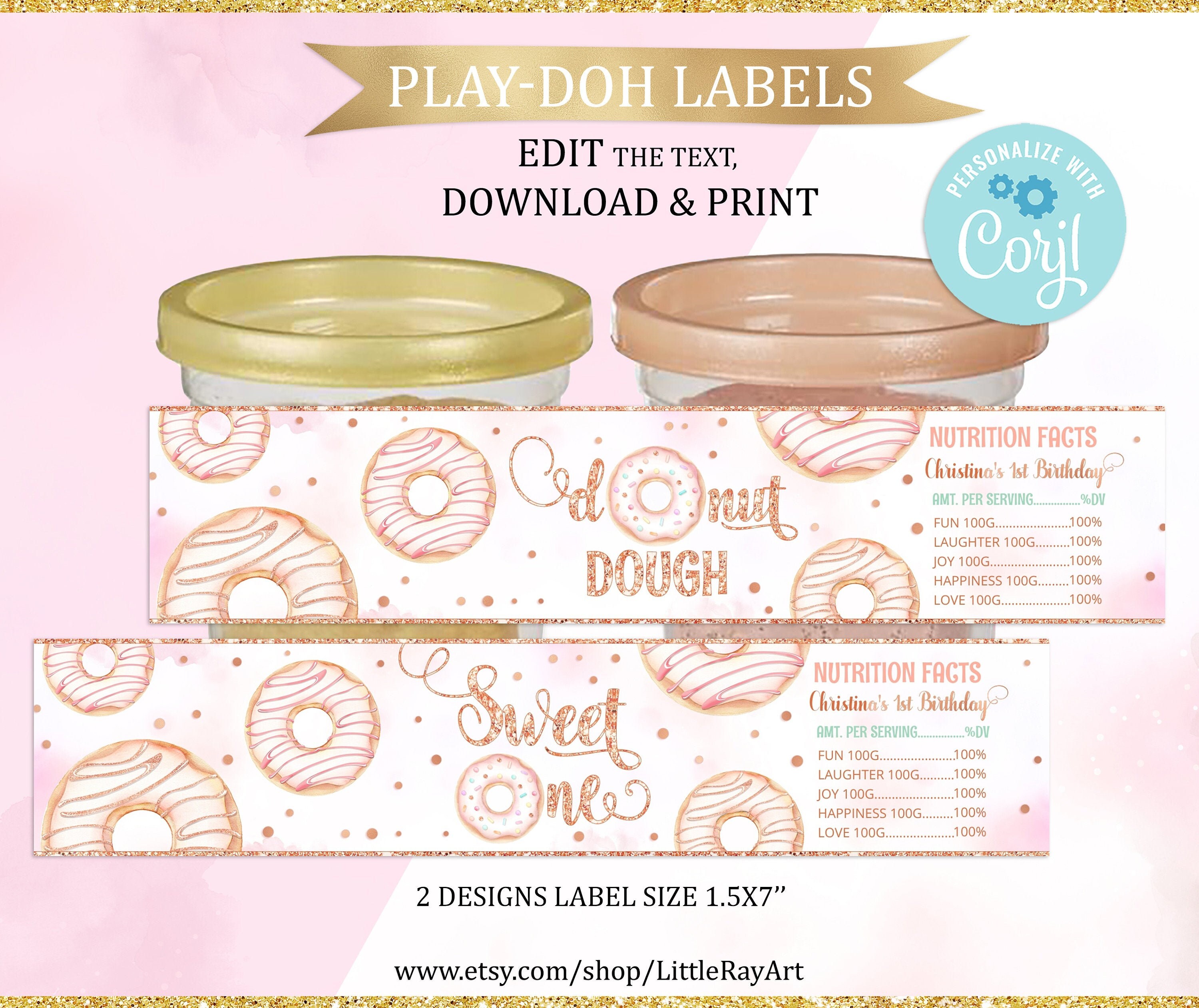 Donut Sweet One Play Doh Labels. Printable Donut Dough Jar | Etsy