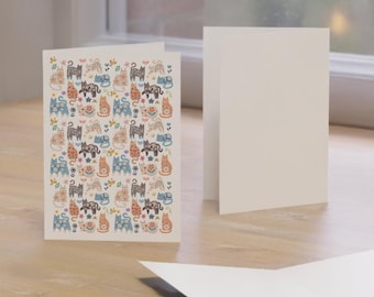 Whimsical Cat Greeting Cards Set: Vibrant Note Cards with Envelopes