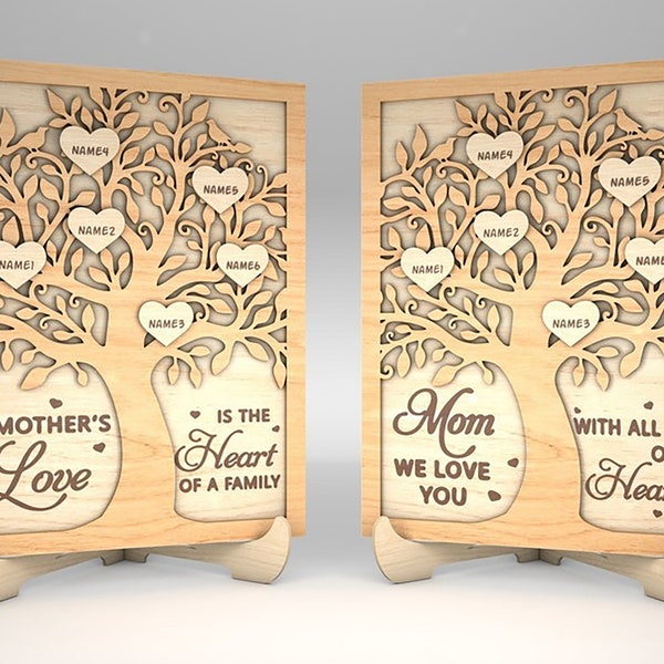 Personalized Mom Family Tree Sign SVG, Gift for Mom, Mothers Day svg, Mothers Day Gifts svg, Glowforge svg files, Laser cut files