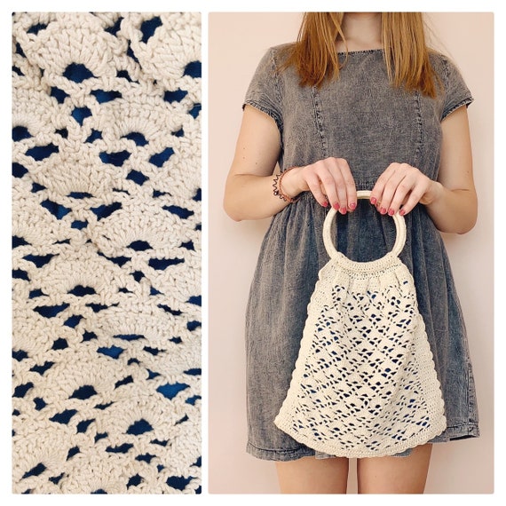 pic Crochet Bag With Round Handles vintage crochet handbag with round handles white boho bag etsy