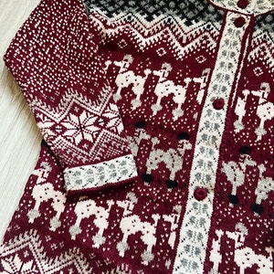 Vintage Nordic Knitwear Pure Wool Cardigan Retro Cardigan Vintage Red White Cardigan Christmas Sweater Warm Knitted Cardigan image 6