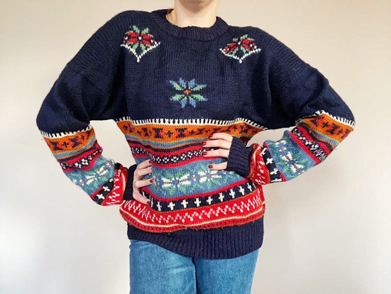 Vintage Wool Knitwear - 80s Era Sweater - Retro S… - image 1