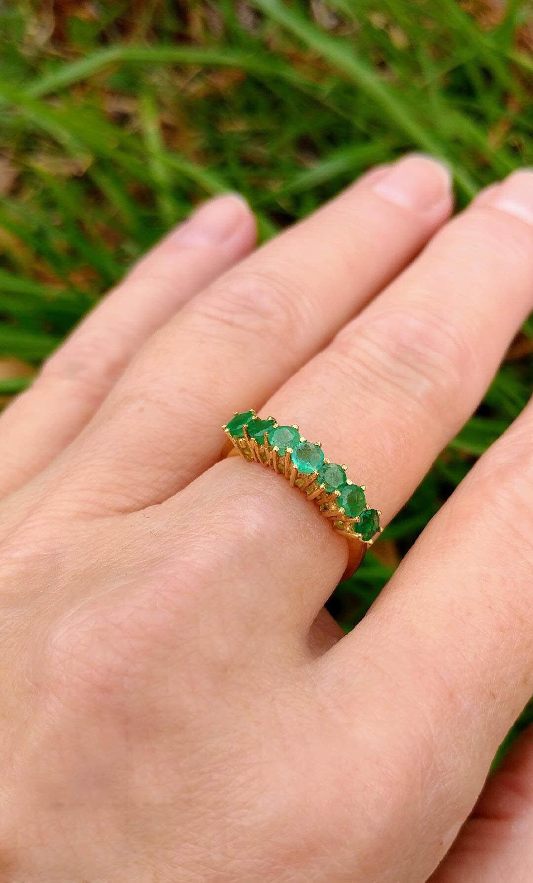Vintage Emerald Ring, Emerald Anniversary Rings, Women's Gifts, 18K