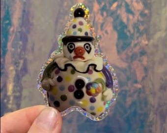Clown Stickers or Keychain | Vinyl stickers based on ceramic clowns by Sabrina Boyer