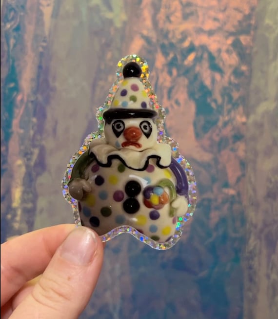 Clown Stickers or Keychain | Vinyl stickers based on ceramic clowns by Sabrina Boyer