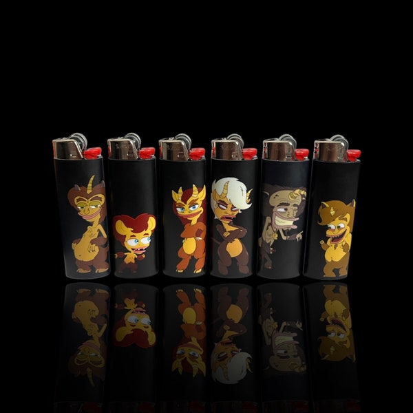 Hormone Monster Parody Lighter Set of Six - Connie, Maury, Tyler, Montel, Mona, & Rick | Quirky Unique Monster Gift Item Big Attitude Mouth