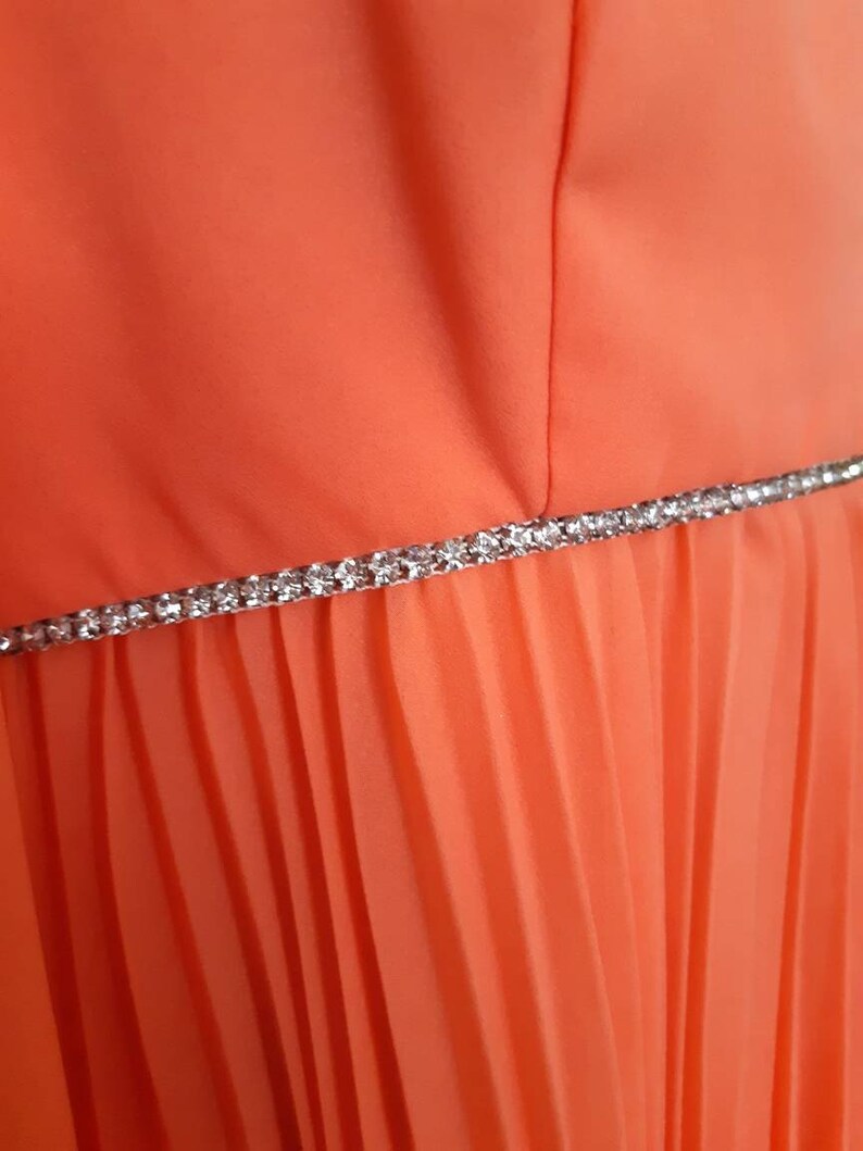60s70s Handmade One-of-a-kind GradPromFestival Outfit 2pc Pleating and Rhinestones Shear Coral Fabric Babydoll Fit /& Flare Strange Meals