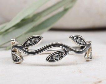 Olive Leaf Rings Olive Branch Band, Mothers Day, Promise Ring, Floral Band, Delicate Leaves, Unique Silver Band, Greece, Stacking Ring