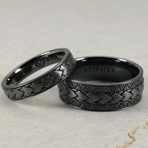 Fede nuziale con motivo a freccia samoana, rodio nero, gioiello polinesiano unisex, argento sterling 925