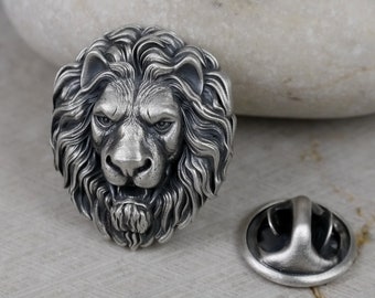 Lion Pin, Medieval Brooch, Wedding Jewelry Accessories, Gift for Him, Lapel Badge, Sterling Silver 925