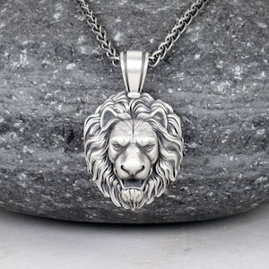Wild Lion Head Pendant With Fleur de Lis, 2.5mm Braided Wheat Neck Chain, 3 and 4mm Spiga Necklace, Silver 925 Charm Medallion