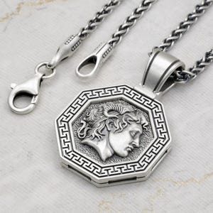 Alexander der Große von Macedon Anhänger mit 2.5 mm Weizen Kette, Antike griechische Münze Mythologie Halskette Sterling Silber 925, Geschichtsliebhaber Geschenk