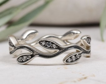 Olive Leaf Rings Olive Branch Band, Mothers Day, Promise Ring, Floral Band, Delicate Leaves, Unique Silver Band, Stacking Ring, Athens Leaf