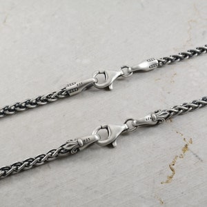 Chaîne de cou tressée en blé 3,0 mm, fleur de lys, Italie meilleur collier à fermoir Spiga, homme femme unisexe 3 mm en argent 925 chaîne homme, cadeau pour lui elle