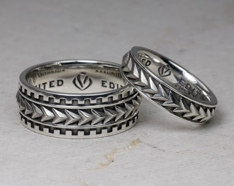Arrow Band Ring, Men Women Wedding Band sets, Sterling Silver 925, Samoan, Triangle, Maori, Polynesian, Pattern tattoo, Bague de Mariage,