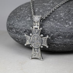 Silver Christ Jesus Cross with 3.5mm Wheat Braided (Spiga) Chain, Saint Michael Archangel, Christian Pendant, Religious Jewelry, IC XC NIKA