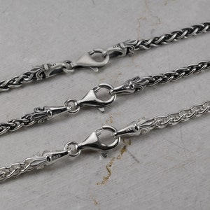 4MM Wheat Braided Neck Chain, Fleur De Lis, Italy Best Spiga Clasp Necklace, Men Women Unisex 2mm 3mm Silver 925 Man Chain, Gift for Him Her