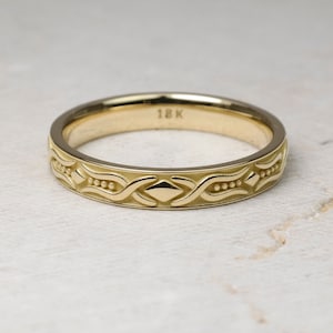Tribal Design Gold Wedding Band, Engagement Ring, Couple Jewelry, Unisex, Anniversary Gift