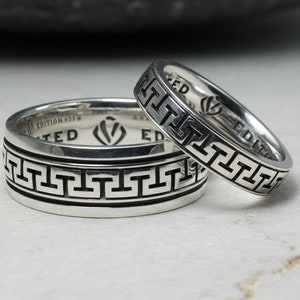 Griechischer Schlüssel Bandring, Sterling Silber 925, Muster Ehering Ring, Paarschmuck, Geschenk für Ihn, Bague de Mariage, Hochzeitsring