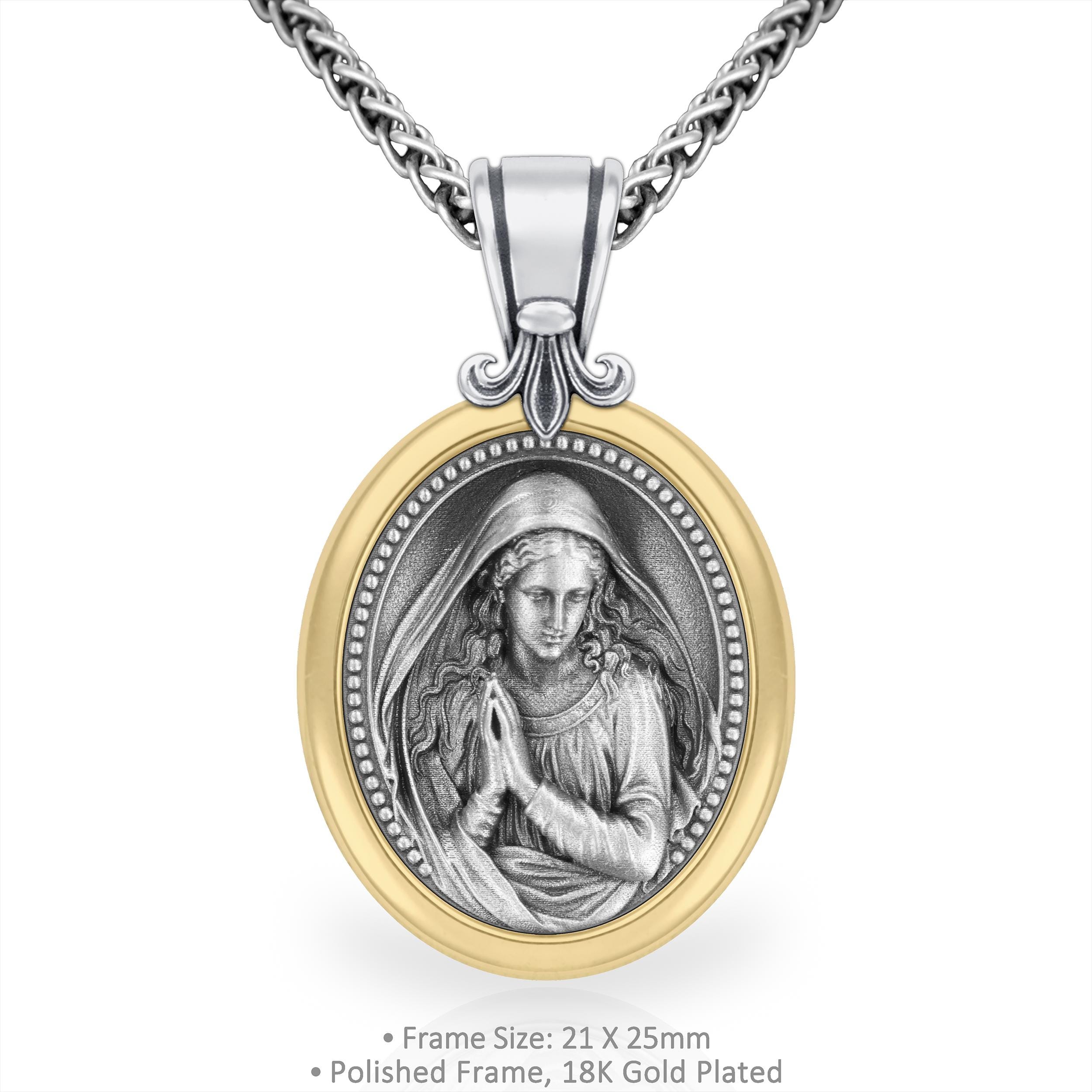 Oval Shape Holy Mother Gold Plated Necklace, Virgin Mary Pendant With 2 ...