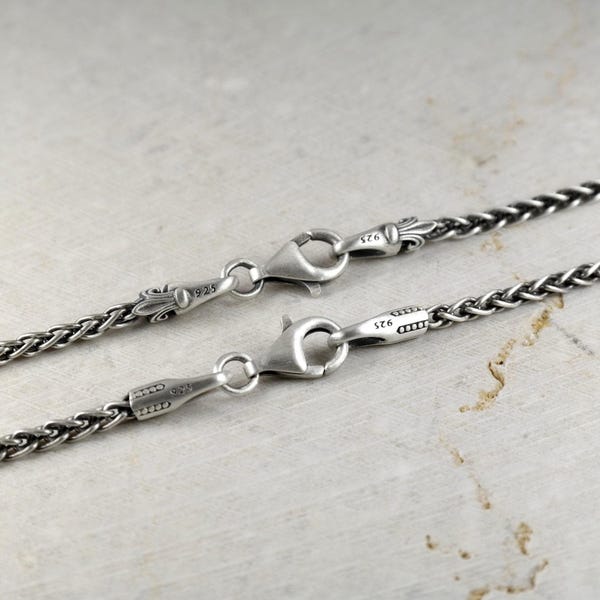 Cadena trenzada de trigo de 2,5 mm, unisex, plata 925, collar con cierre Spiga de Italia, ideal para hombre o mujer, regalo perfecto, Meri Jewelry