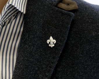 Fleur de Lis Pin, Heraldic Lily Brooch, Medieval Scout Pin, Sterling Silver 925