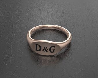 Oval Signet Ring 14K Solid Gold, Initial Name Ring, Pinky Ring Women, Personalized Gift, Monogram, Women, Letter, Pinky, Ring, A, B, C, D, E