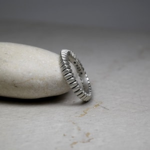 Thin Rotatable Ring, Scroll Pattern Band, Unisex Mobius Style Jewelry, Matte Oxidized, Best Gift for Her or Him, Sterling Silver 925