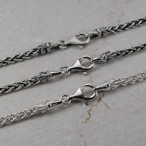 4MM Wheat Braided Neck Chain, Fleur De Lis, Italy Best Spiga Clasp Necklace, Men Women Unisex 2mm 3mm Silver 925 Man Chain, Gift for Him Her