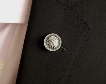 Round Jesus Christ Brooch Pin, Jesus of Nazareth, Lapel Badge, Sterling Silver 925
