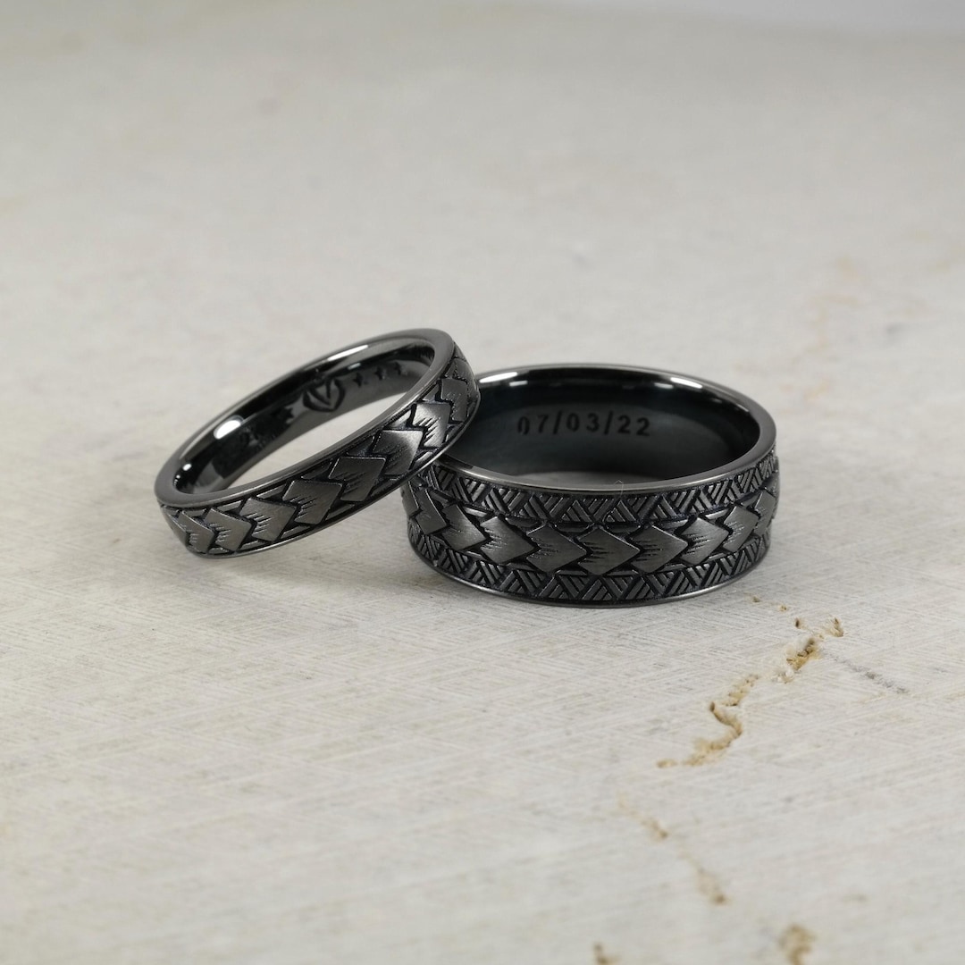 Samoan Arrow Pattern Wedding Band Ring, Black Rhodium, Polynesian ...