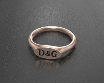 Oval Signet Ring 14K Solid Gold, Initial Name Ring, Pinky Ring Women, Personalized Gift, Monogram, Women, Letter, Pinky, Ring, Name Ring