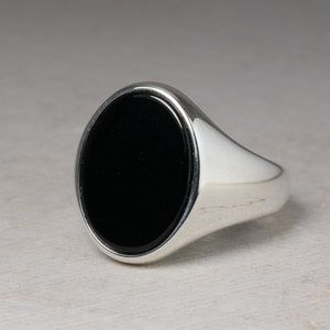 Chevalière En Argent Massif 925 Rhodié Avec Onyx Noir Ovale 10mm - Taille 54 - Dolly-Bijoux (Neuf)