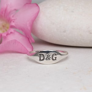 Anillo ovalado para el meñique, anillo de sello personalizado, anillo personalizado de plata de ley 925, iniciales personalizadas, letras simples o dobles, anillo de esmalte, AB
