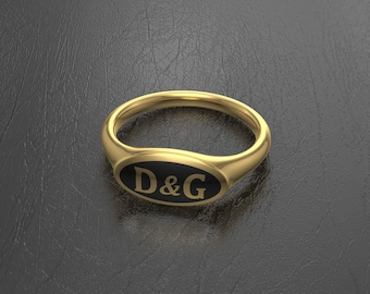 Oval Signet Ring 14K Solid Gold, Initial Name Ring, Pinky Ring Women, Personalized Gift, Monogram, Women, Letter, Pinky, Ring, A, B, C, D, E
