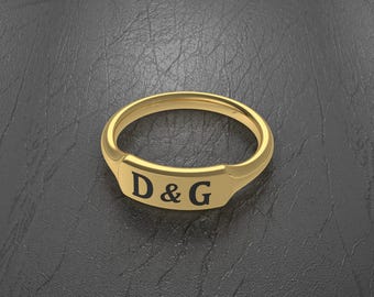 Personalized 14K Gold Ring, Letter Ring, Initial Gold Jewelry, Solid Gold Ring, Personalized Gift, Monogram, Women, Pinky, A, B, C, D, E