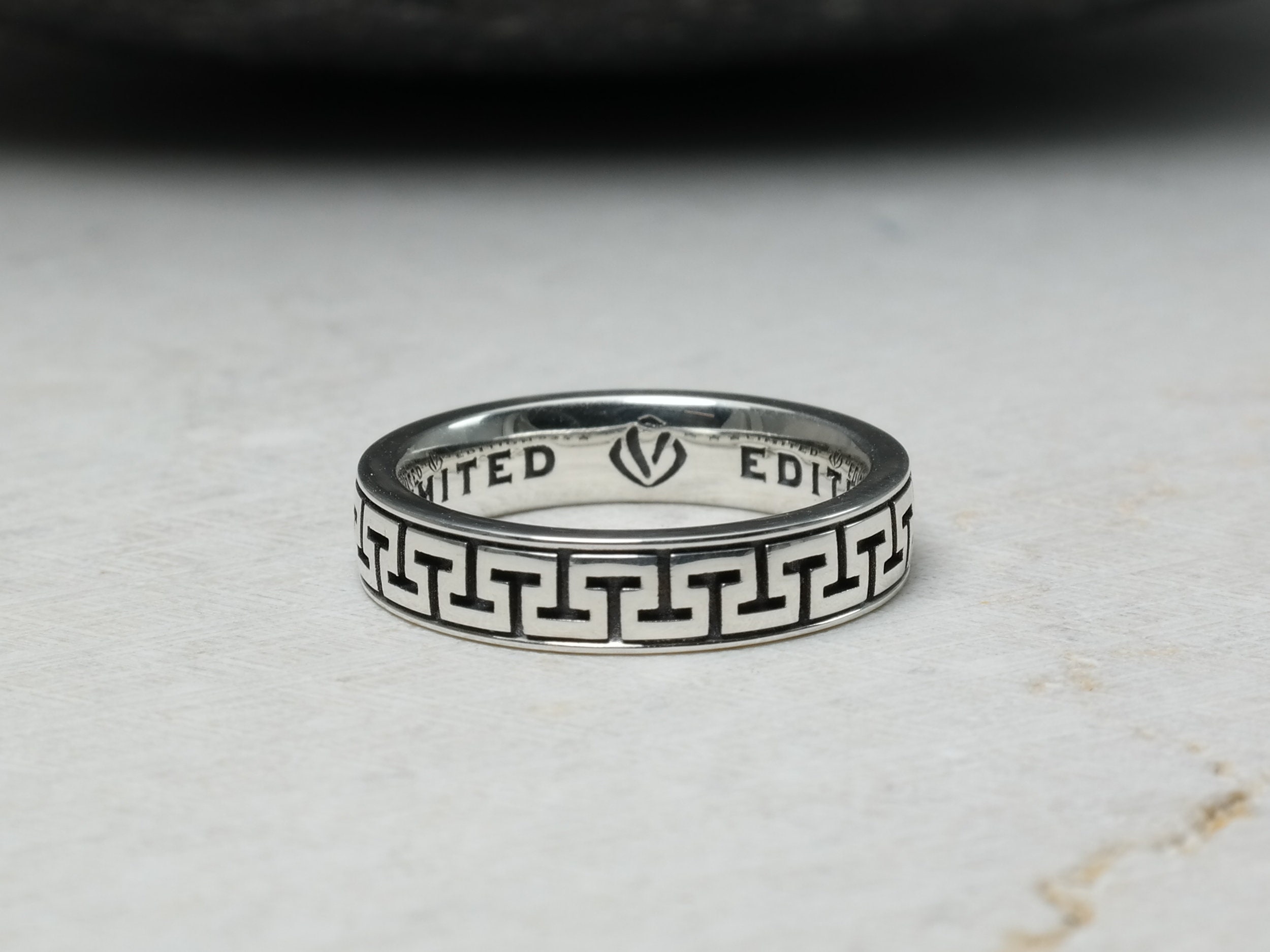 Greek Key Band Ring, Sterling Silver 925, Pattern Wedding