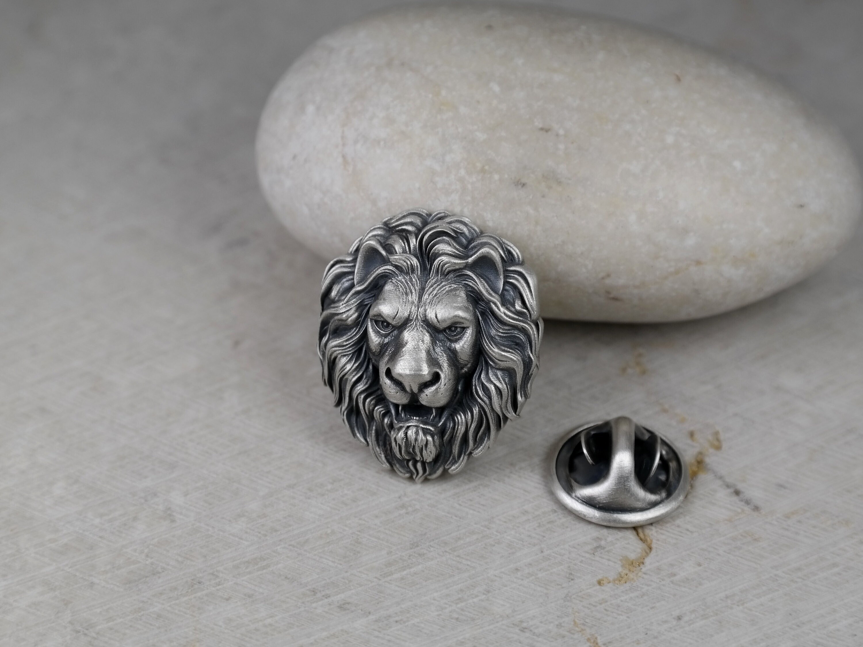 Lion Pin, Medieval Brooch, Wedding Jewelry Accessories, Gift for Him, Lapel Badge, Sterling Silver 925