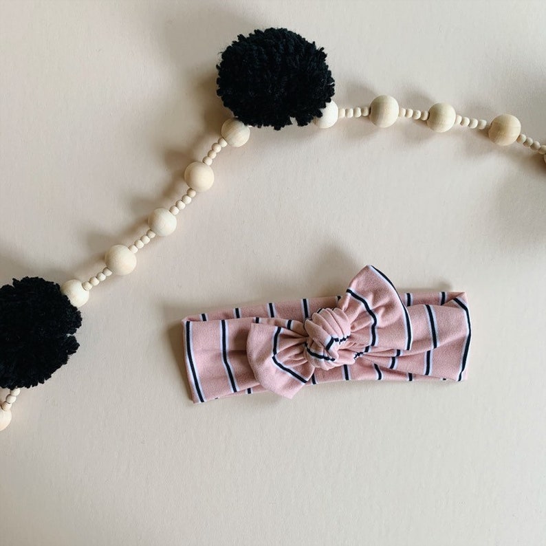newborn headband infant toddler baby Blush vertical stripe tie-on headwrap